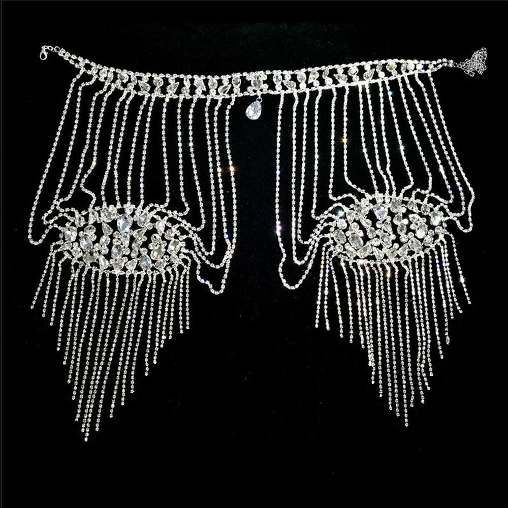 Body Jewelry Necklace - 고급스러운 디자인의 라인스톤 숄더 목걸이 우아한