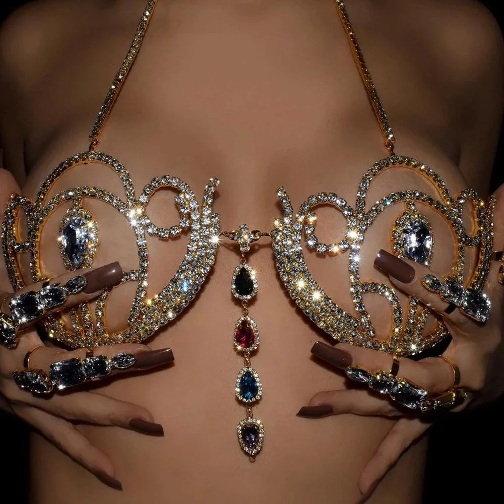 여성용 럭셔리 라인석 비키니 브라, 기하학적 물방울 하 - Body Jewelry Retainers 리뷰 및 가격